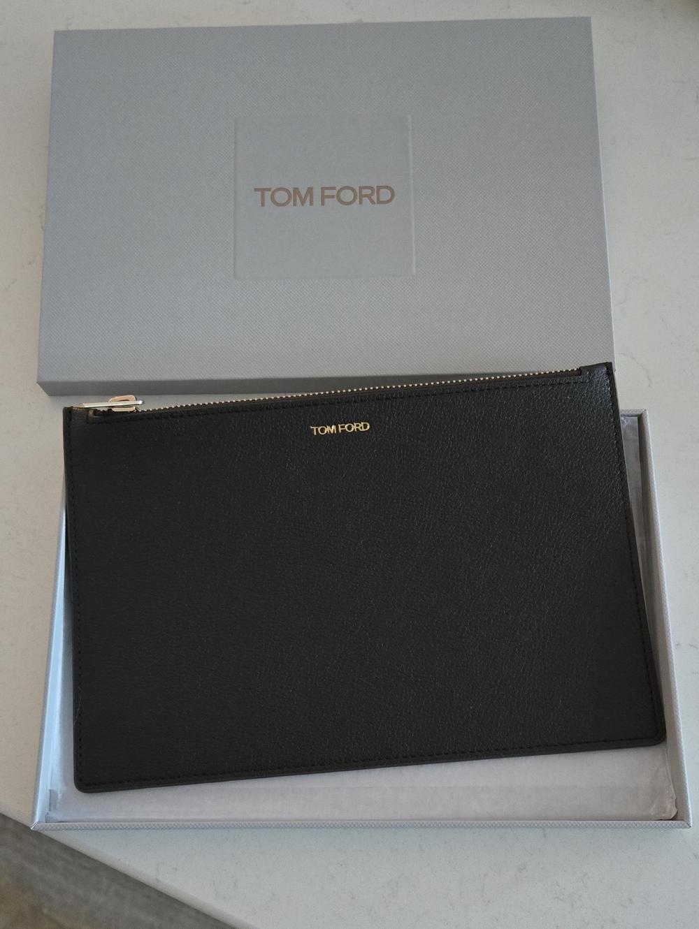 New In Box Never Used Tom Ford Pouch Clutch Zipper Pouch with Gold Logo